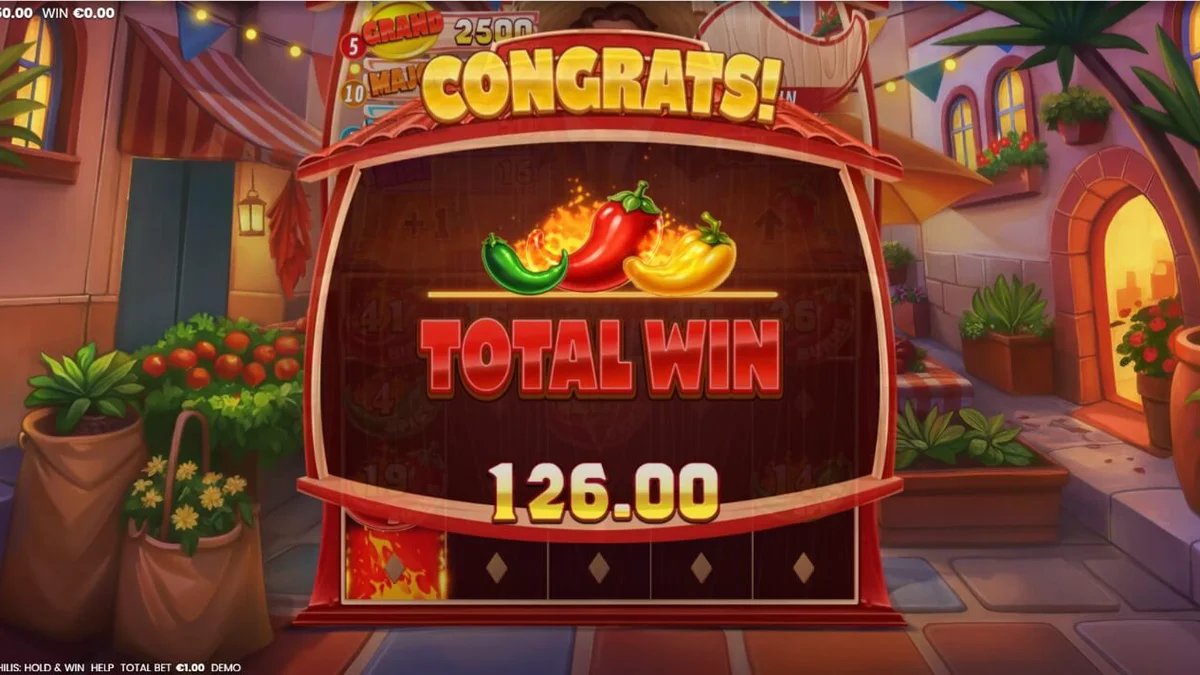 3 Blazing Chilis slot machine interface showing Mexican theme symbols