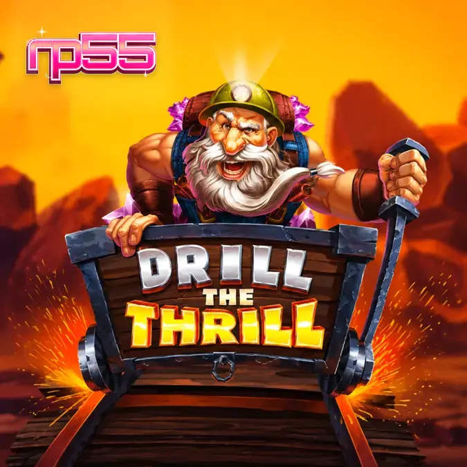 Seorang penambang ceria di depan terowongan tambang dalam slot Drill the Thrill